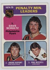 1975-76 Topps League Leaders Dave Schultz Andre Dupont Phil Russell #211 15zf