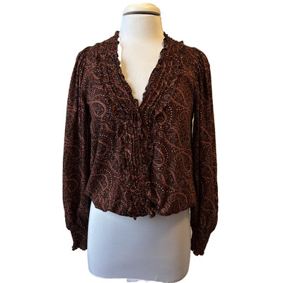 Evereve Women's XS Boho Adan Paisley Ruffle Wrap Lightweight Blouse Whimsigoth
