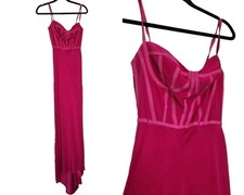 DINA BAR-EL Hot Pink 100% SILK Dress Corset Bias Cut Maxi Floor Cocktail sz 2