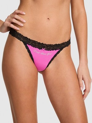 Victoria's Secret PINK - M Show Girl Cotton String Bikini Panty - Black Medium