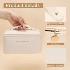Travel Toiletry Bag for Women PU Leather Triple-layer Double Zipper Toiletry Bag