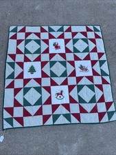 Vintage Handmade Christmas Quilt Square Approx 46.5x47.5 In