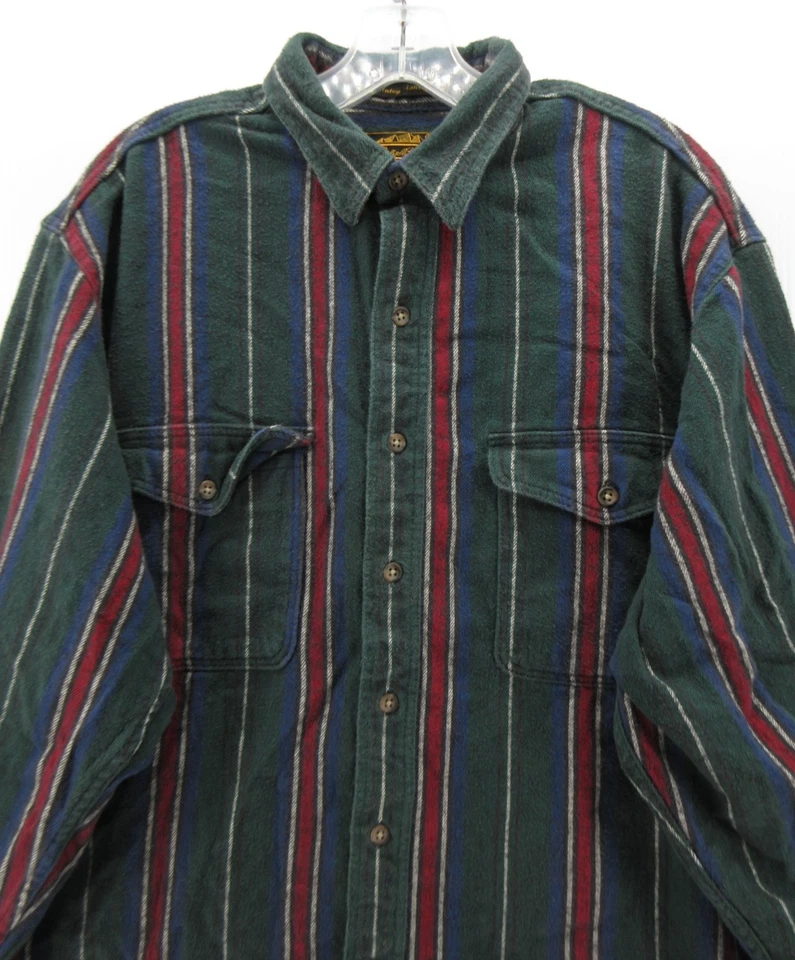 VINTAGE Eddie Bauer Shirt Men Large Green McKinley Flannel Button Up Striped USA - Image 2 of 4