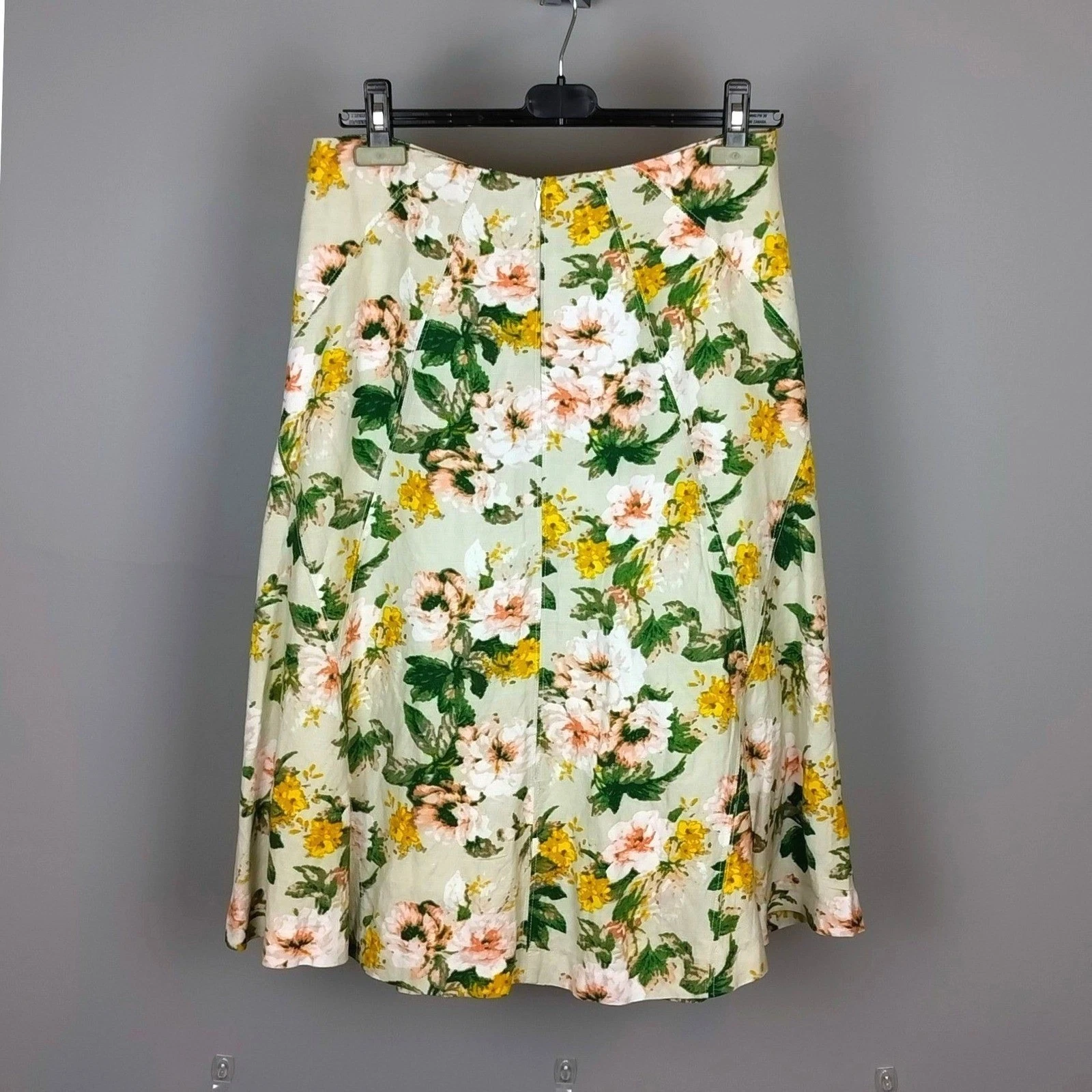 Premise Linen Blend Floral A-Line Midi Skirt Size 6 Yellow Green Botanical