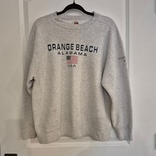 Vtg L Fruit of the Loom Light Gray Crewneck Sweat Shirt America Flag Alabama