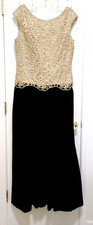 NEW Alex Evenings LONG Formal Dress 12 Large SPARKLE GOLD Black Taffeta Lined