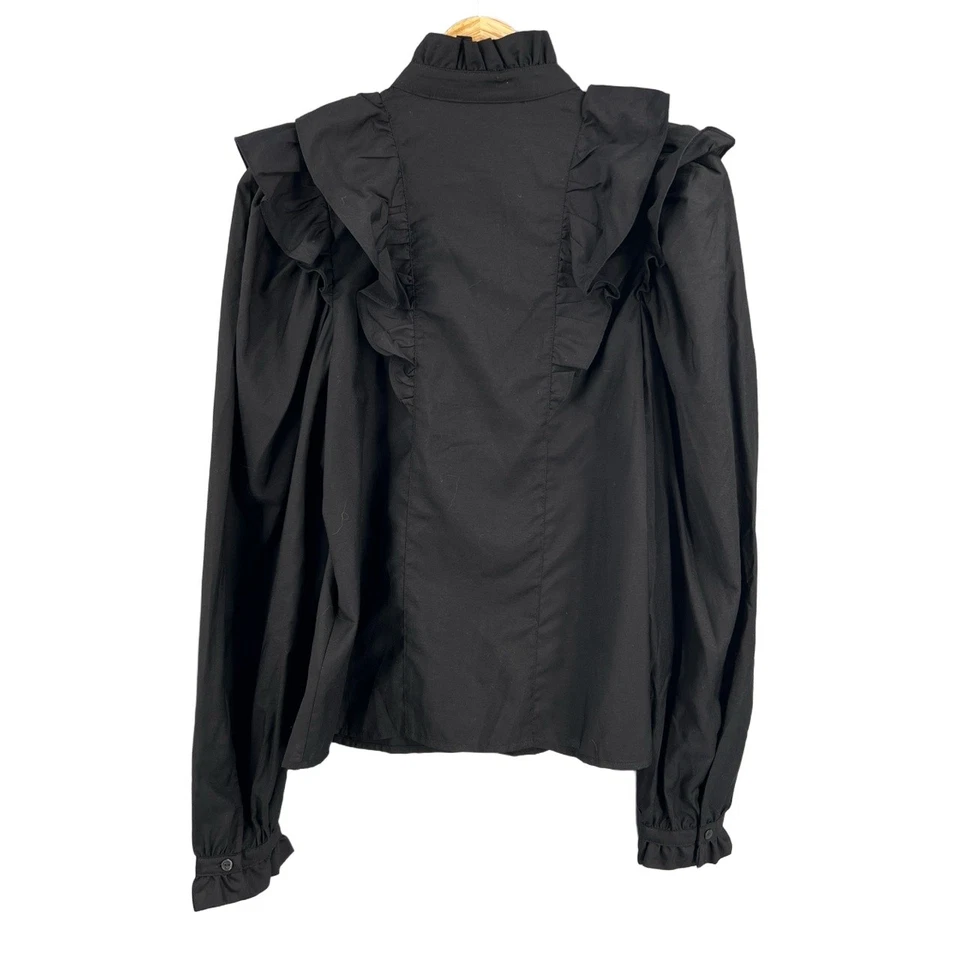 & other Stories Blusa Negra Volantes Cuello Alto Manga Larga Abotonada Victoriana 2 Foto 3 de 4