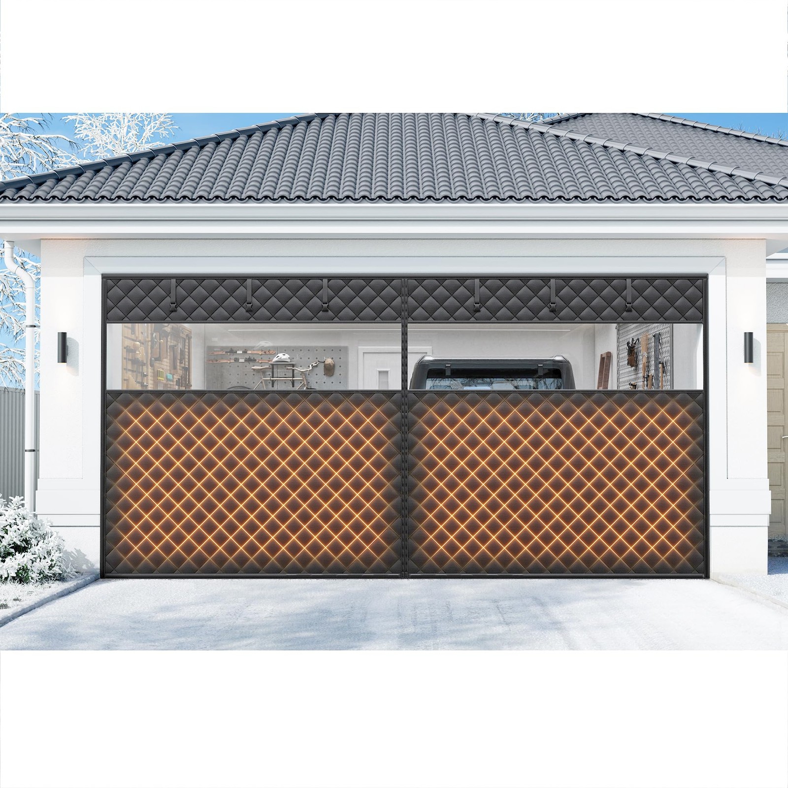 Car Garage Door Insulation Kit Fits 16x7 FT - Fit 16*7FT garage door, Black