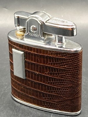 Vintage Chrome Ronson ''Maximus'' Pocket Lighter, Wrapped in Leather