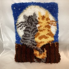 Moonlight Meow Latch Hook Finished Pillow Kittens Sitting In The Moonlight