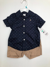 NWT Carter's Baby Boys blue polka dot shirt tan Shorts outfit size 6 mo.