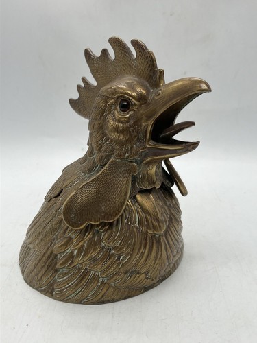 Stunning Antique Inkwell Copper Brass Cockerel Desk Ornament Figural Statue - Picture 2 of 19