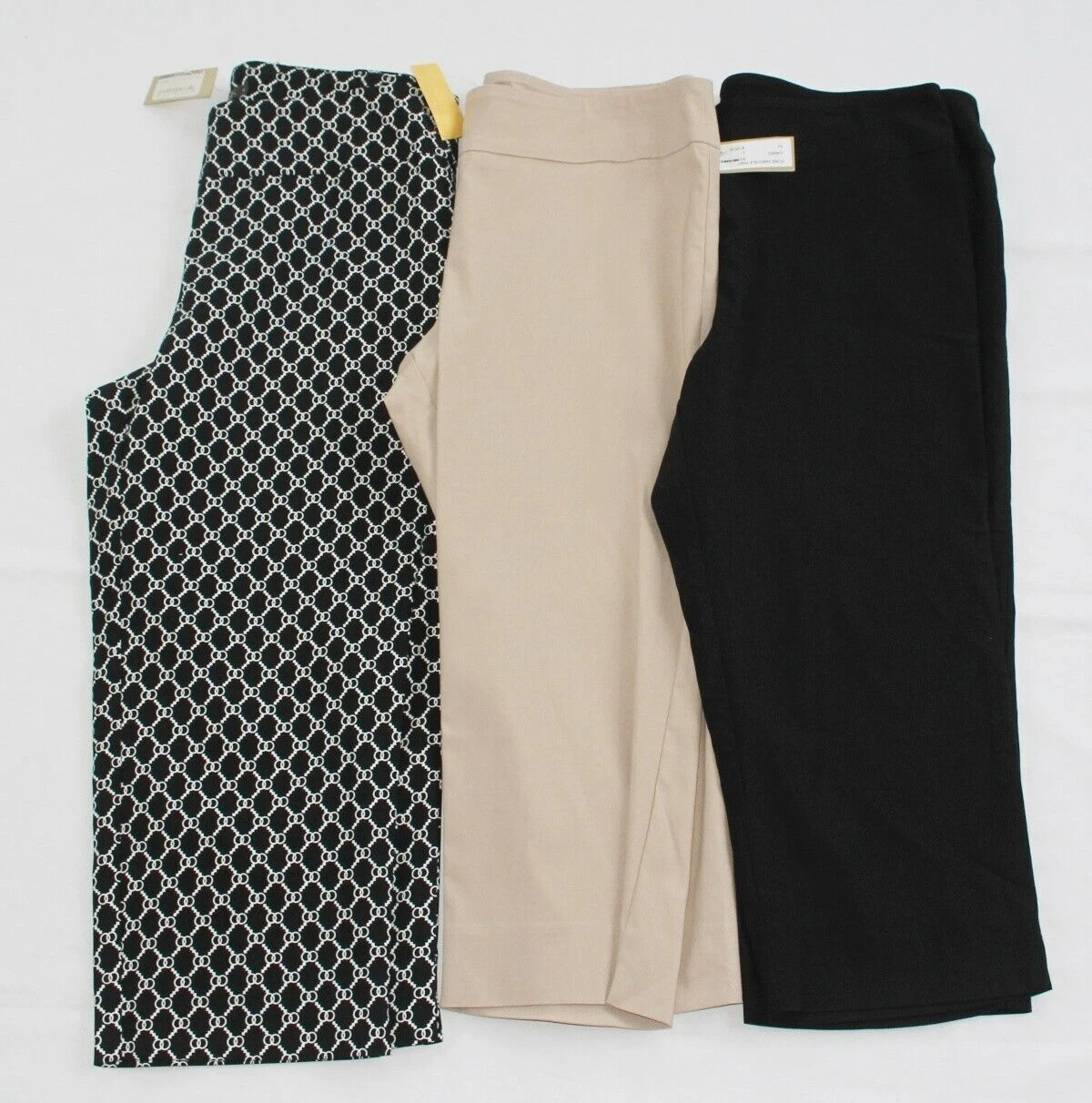 (3) New PURE AMICI Capri Pants Women's LARGE L Beige Black Rayon Nylon Stretch