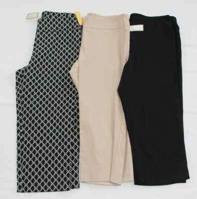 (3) New PURE AMICI Capri Pants Women's LARGE L Beige Black Rayon Nylon Stretch