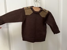 Petit Bateau Wool Sweater 1 year 12 Month Brown Corduroy Patches Button Shoulder