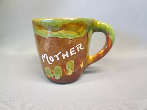 Vintage DRYDEN Hot Springs POTTERY MOTHER Coffee Mug Cup Drip Glaze Arkansas