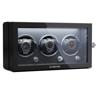 Uhrenbeweger Watch Winder Schaukasten 3 Uhrenbox Leiser Motor 4 Modi LED Schwarz