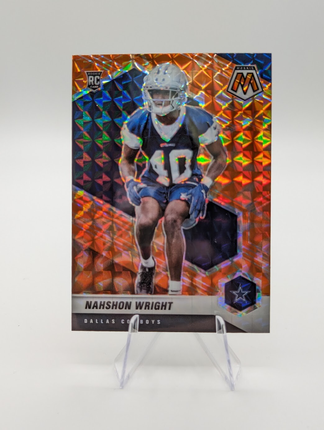 Nahshon Wright 2021 Panini Mosaic Orange Reactive Prizm RC #349 Cowboys