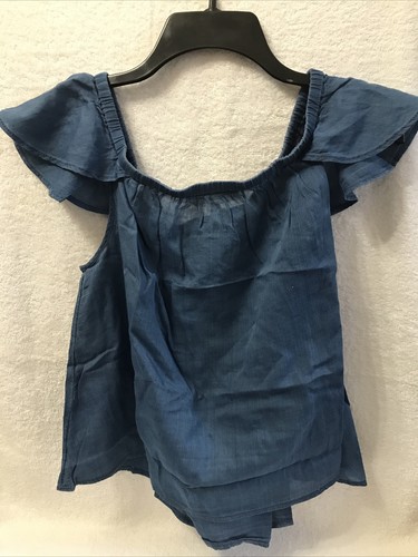 Top Madewell Small fuori spalla Chambray Denim blu NUOVO! - Foto 3 di 6