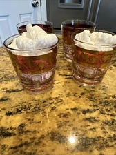 Cora Nightcap Glasses  MCM Grapes Columns Gold 3 1/2” Exc BARWARE Glassware