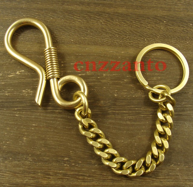 Handmade heavy duty Solid brass key Fob Wallet chain hook clip ring