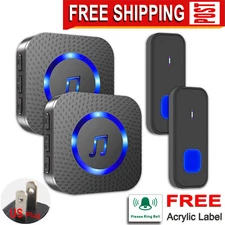 2 remotes control calls 2 receivers,LIKEPAI Cordless Doorbell Set For Home,Black