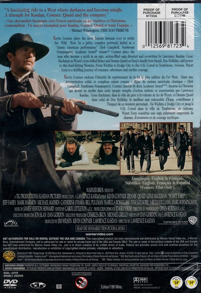 Wyatt Earp - Kevin Costner, Dennis Quaid, Gene Hackman, Jeff Fahey, New DVD - Image 2 of 2