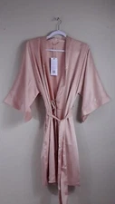 Brand New Sioro Womens L Pink Open Belted Midsleeve W/Pockets Kimono LoungeWear 