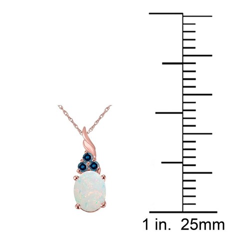 1.36Ct Created Opal & Blue Diamond Pendant Necklace in 14KGold with BoxChain - Picture 3 of 27