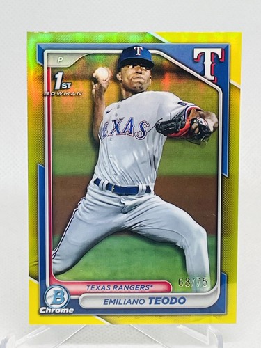 2024 Bowman Chrome 1st Bowman Emiliano Teodo Yellow /75 Rangers #BCP-180