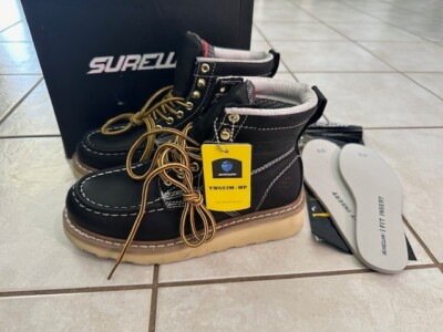 Sureway YW603M-WP Mens Black Waterproof Round Toe Lace Up Work Boots 5.5 Inserts