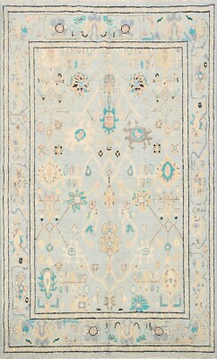 Vegetable Dye 5x7 Hand-knotted Geometric Oushak Turkish Oriental Area Rug Wool