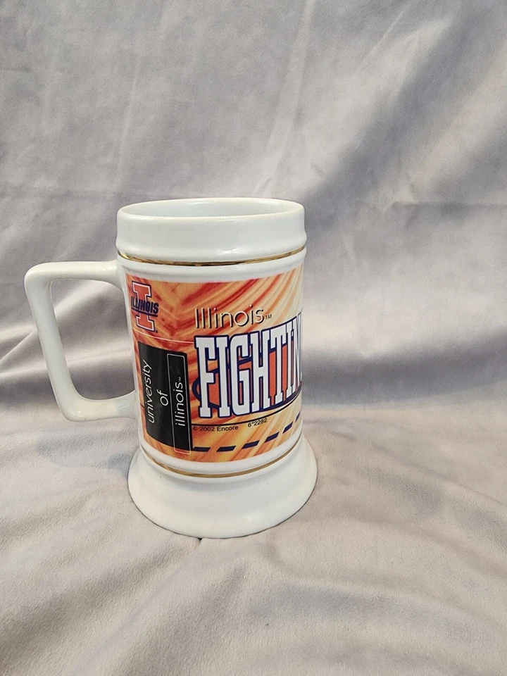 Taza Encore University of Illinois Fighting Illini Beer Stien 2002 naranja vintage Foto 2 de 4