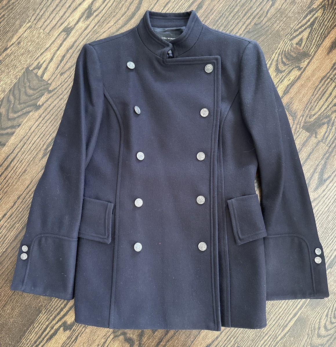 Blazer Zara Womens Peacoat WOMEN'S ZARA WOMAN BLUE WOOL MILITARY