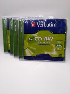 4 x Verbatim CD-RW Discs - 700MB - 4X - 80 Min. Neues Fabriksiegel