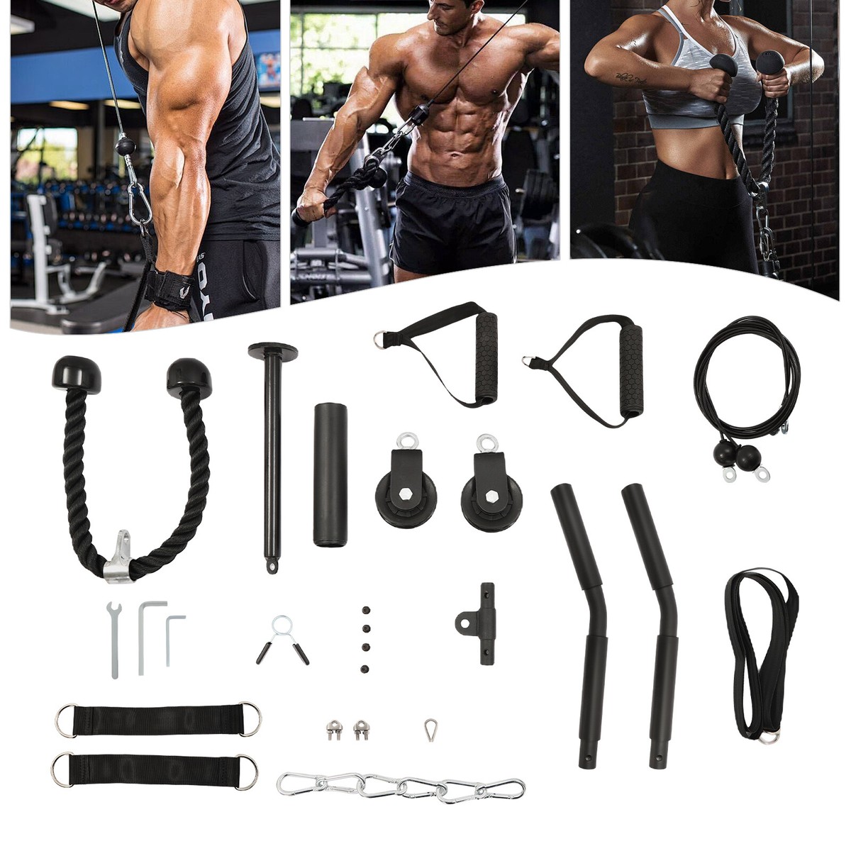 Home Gym Fitness Cable Pulley System, Tricep Workout Equipment for