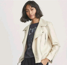 Cream Faux Leather Ivory Bomber Jacket By Elizabeth & James Size Xs