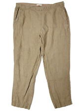 Eileen Fisher Tan Khaki Brown Linen Crop Pants Trousers Pockets Women's Size M