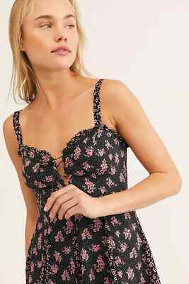 RRP $78 Free People Dont Dare Mixed Print Slip Mini Dress, Black, Large |  eBay UK