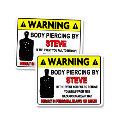 STEVE Body Piercing Bullet Holes Funny Stickers Decals 2 PACK 5''
