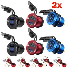 2 Sets Aluminum Dual USB Port Car Cigarette Lighter Socket LED Voltmeter 12V-24V