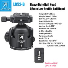 52mm Low Profile Ball Head All Metal CNC Tripod Ball Head Black Load 66lbs