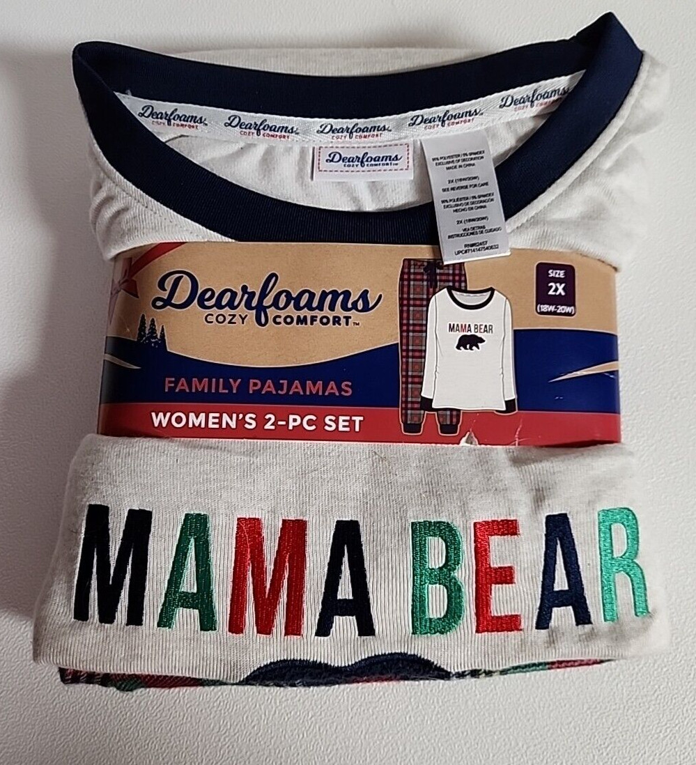 Dearfoams Womens Mama Bear Pajama 2X Cozy Comfort Family Pajamas 2pc Set NWT