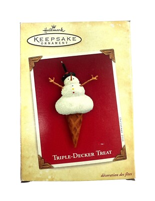 Vintage 2004 Hallmark Keepsake Ornament   Triple Decker Treat  Ice Cream Snowman