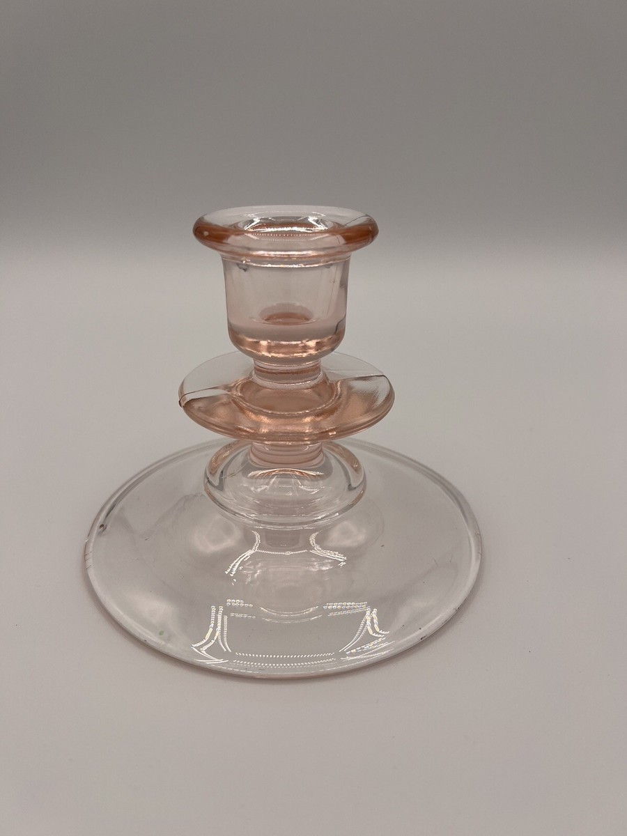 Vintage Pink Depression Glass Candlestick, Magnesium Glow | eBay