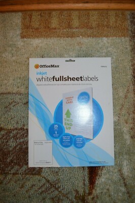 Labels office max inkjet white full sheet labels 25 open box | eBay
