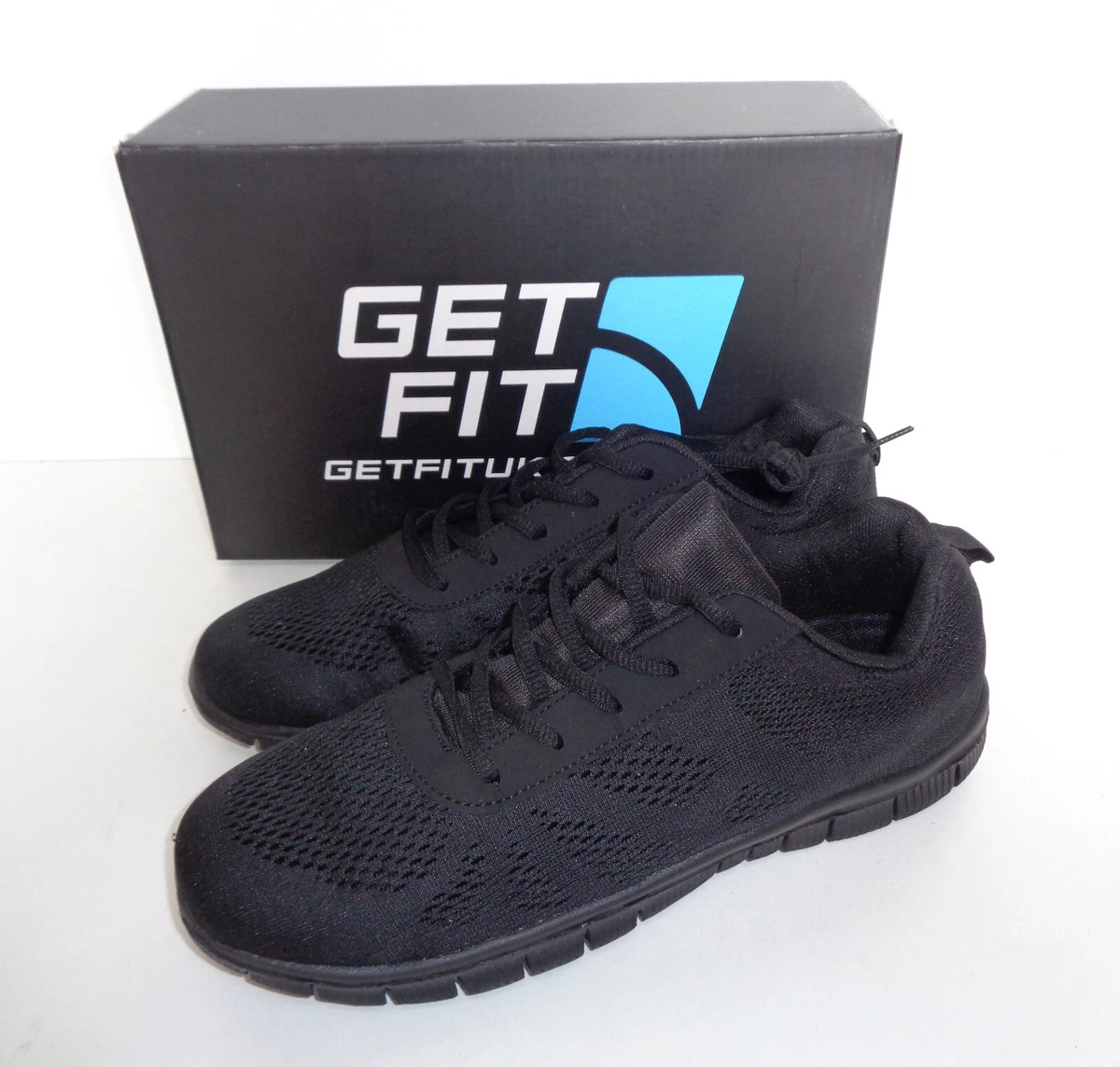 New Mens Get Fit Comfort Sports Walking Black Trainers Casual Shoes UK Size 7 12