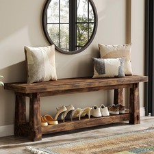 55" Rustic Solid Wood Entryway Bench with Shoe Storage for Foyer,Hallway,Mudroom