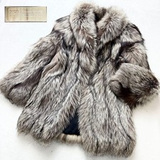 SAGA FURS Silver Fox Real Fur Coat Thick Luxurious Women's Size 13 XL Authentic