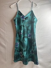 Secret Treasures Women  s M Floral Satin Chemise Teal Adjustable Strap Polyester